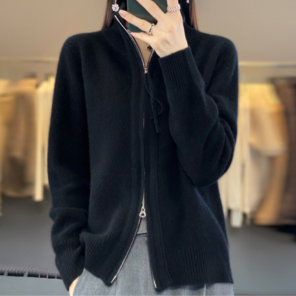 Wool Cashmere Zip-up Cardigan Black Zip-up Cardigan