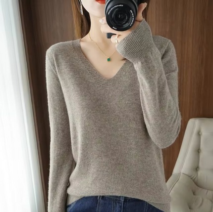 Women's Cashmere V-Neck Sweater Light brown Sweater