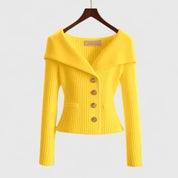 Elegant Colorful Knit Cardigan Yellow Cardigan