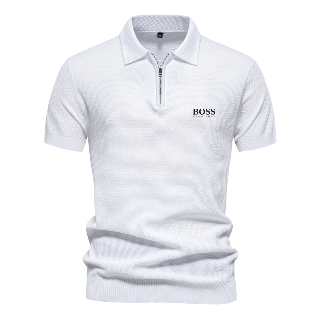 ΒOՏՏ Half-Zip Short-Sleeve Polo White Polo Shirts