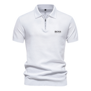 ΒOՏՏ Half-Zip Short-Sleeve Polo White Polo Shirts