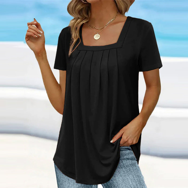 Junia - Elegant Pleated Blouse Smokey Black Blouses & Shirts