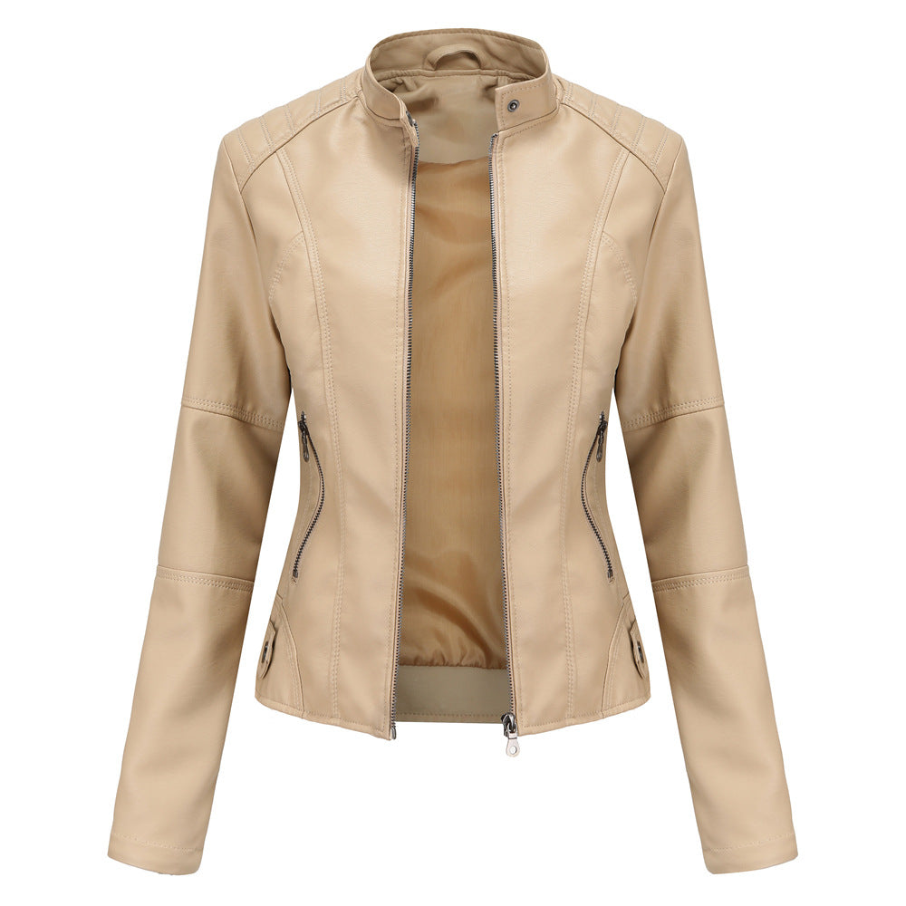 Women's Slim Leather Jacket Apricot Jackets