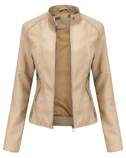 Women's Slim Leather Jacket Apricot Jackets