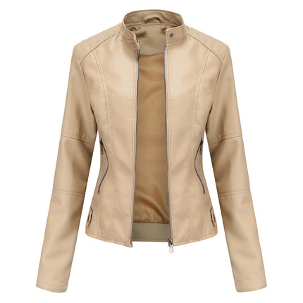 Women's Slim Leather Jacket Apricot Jackets