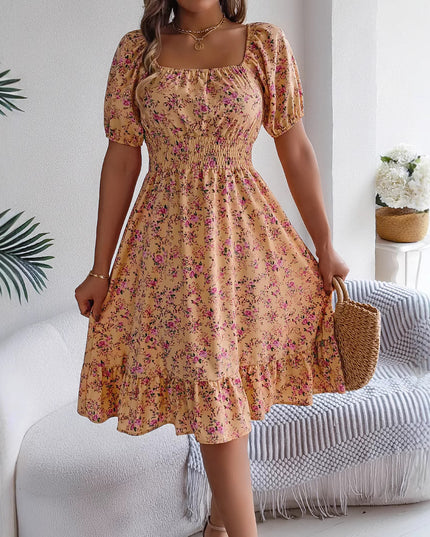 Floral Print Square Neck Dress Dresses