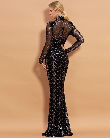 Elegant Sequin Long Sleeve Maxi Dress Dresses