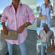 Spring Summer Women’s Striped Lapel Shirt Shirts