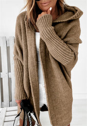 Oversized Bat-Sleeve Hooded Cardigan – Chic Comfort Khaki Women Jacket