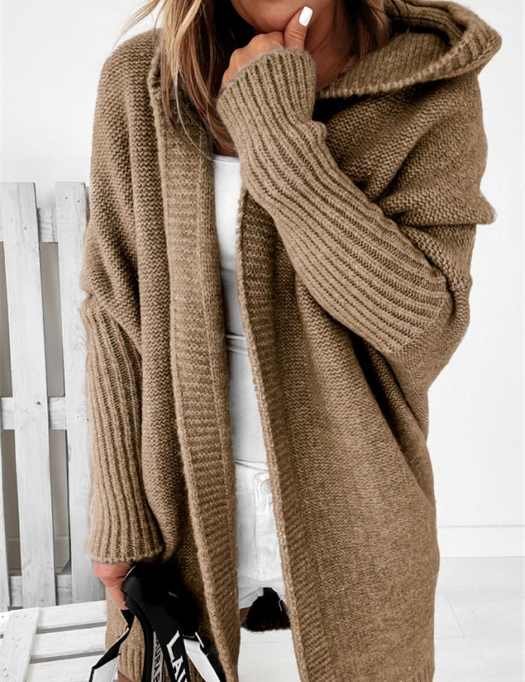 Oversized Bat-Sleeve Hooded Cardigan – Chic Comfort Khaki Women Jacket