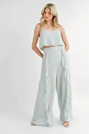 MABLE Crop Cami and Ruffled Wide Leg Pants Set