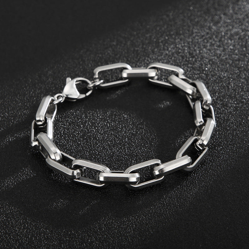 Men’s Titanium Steel Geometric Hip‑Hop Bracelet – Bold Urban Style Steel Color Bracelet