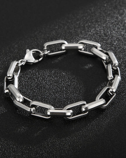 Men’s Titanium Steel Geometric Hip‑Hop Bracelet – Bold Urban Style Steel Color Bracelet