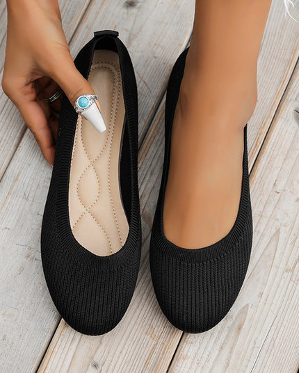 Women's Round Toe Knit Mesh Slip-On Flats Black Sandals
