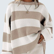 Striped Batwing Sleeve Knit Pullover Gray Woman, Sweaters