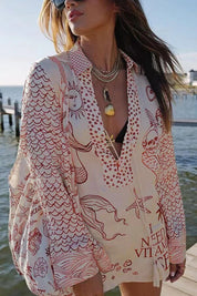 Flower Print Shirt Short Set Women Red Outfit Sets
