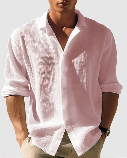 Men's Lapel Long Sleeve Shirt - Solid, Single Breasted for Fall & Spring Pink Men T-Shirts