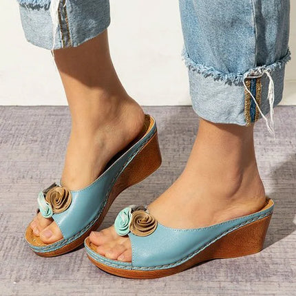 Lila™ - Orthopedic Flower Strap Leather Sandals Blue