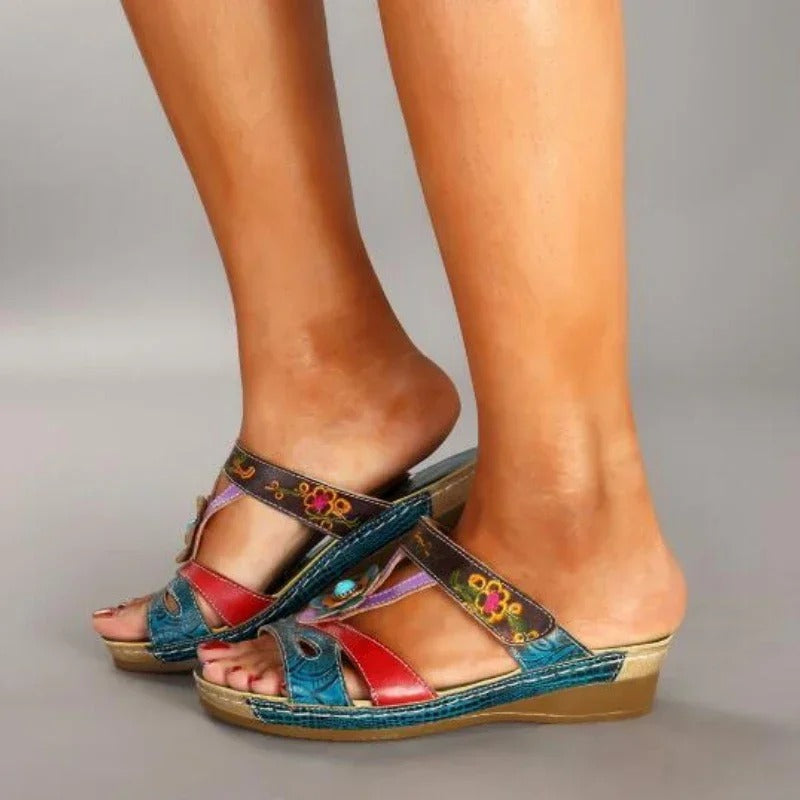 Orthopedic Lightweight Sandals With Handmade Prints Blue Sandals