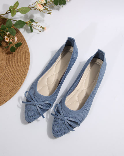 Bow Knitted Loafers Blue Loafers