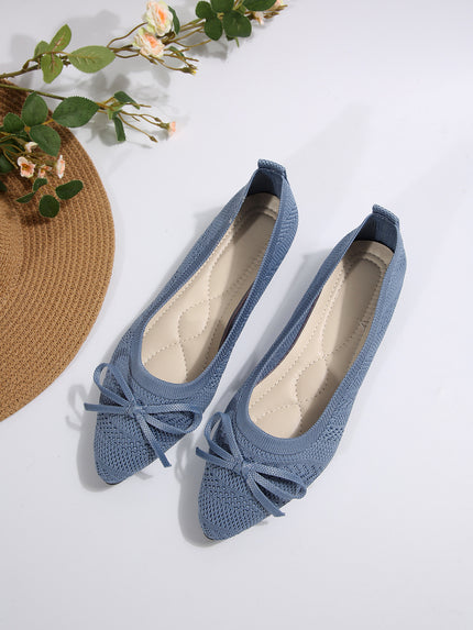 Bow Knitted Loafers Blue Loafers