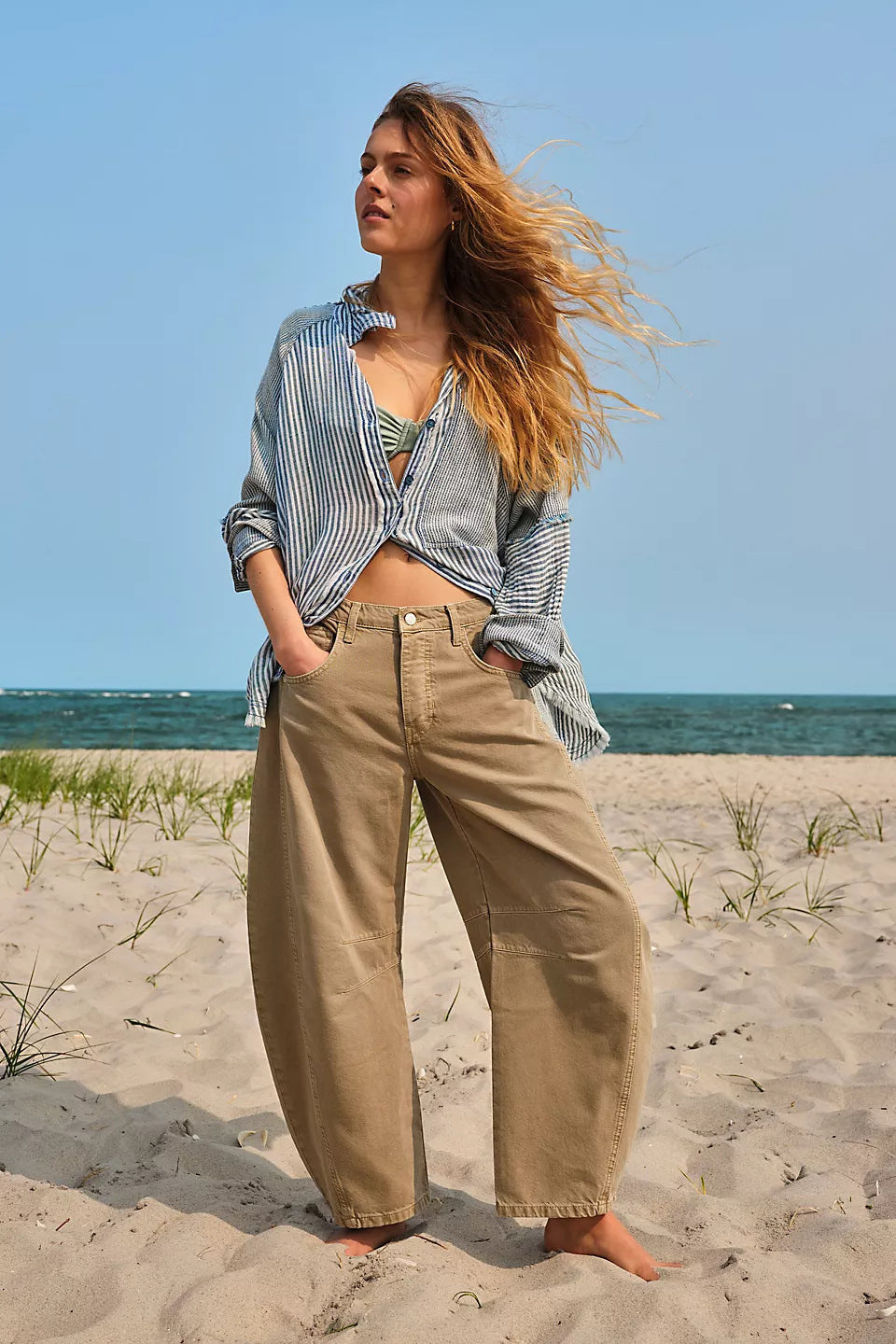 High-Stretch Mid-Rise Barrel Jeans Women Pants