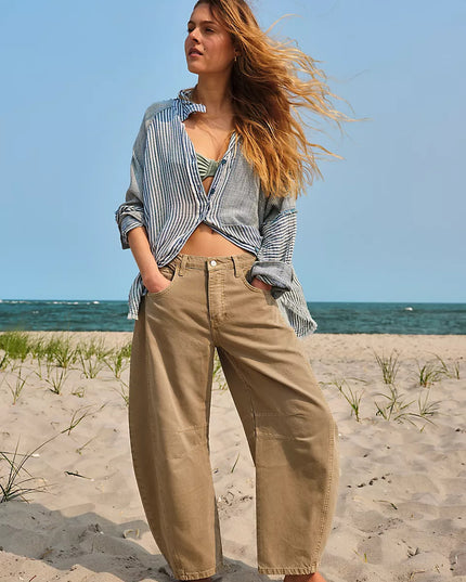 High-Stretch Mid-Rise Barrel Jeans Women Pants