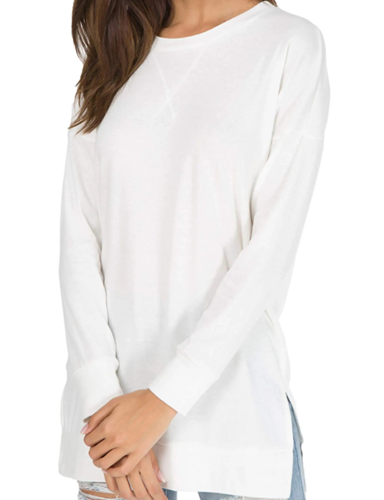 Long Sleeve Side Slit Comfort Top Sweaters