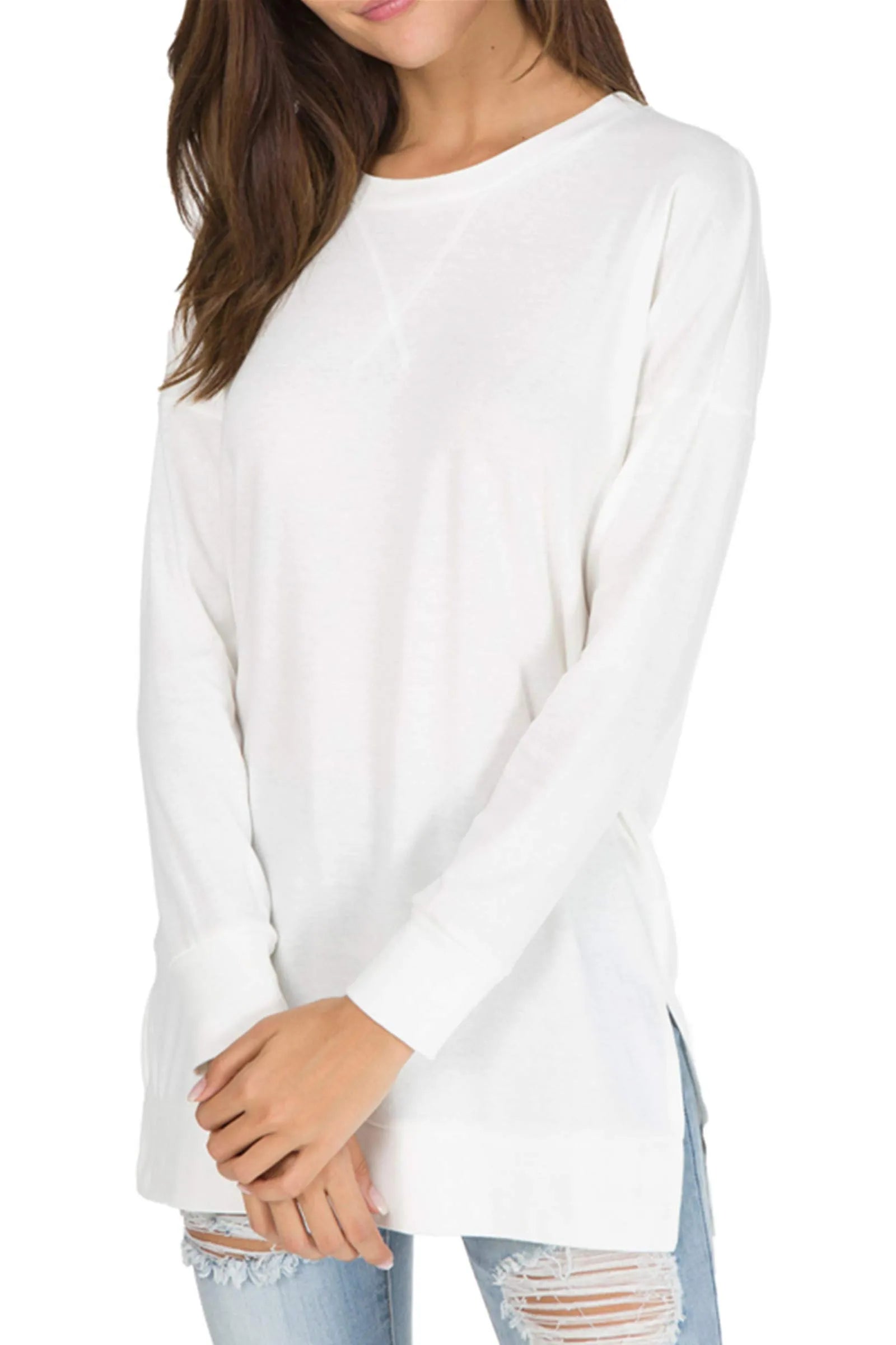 Long Sleeve Side Slit Comfort Top Sweaters