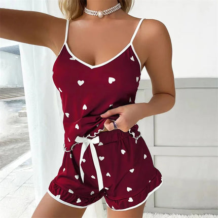 Women’s Large-Size Summer Pajama Set Claret Women's Tops