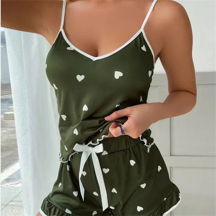 Women’s Large-Size Summer Pajama Set Green Women's Tops