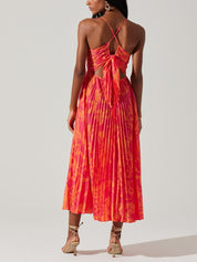 Elegant Floral Print Pleats Midi Dress Dresses