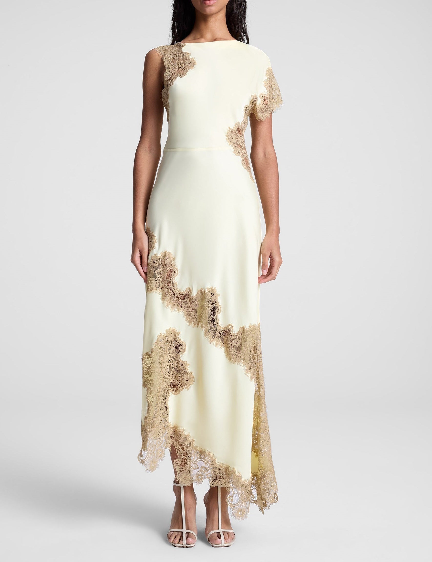 Satin and Lace Maxi Dress Beige Dresses