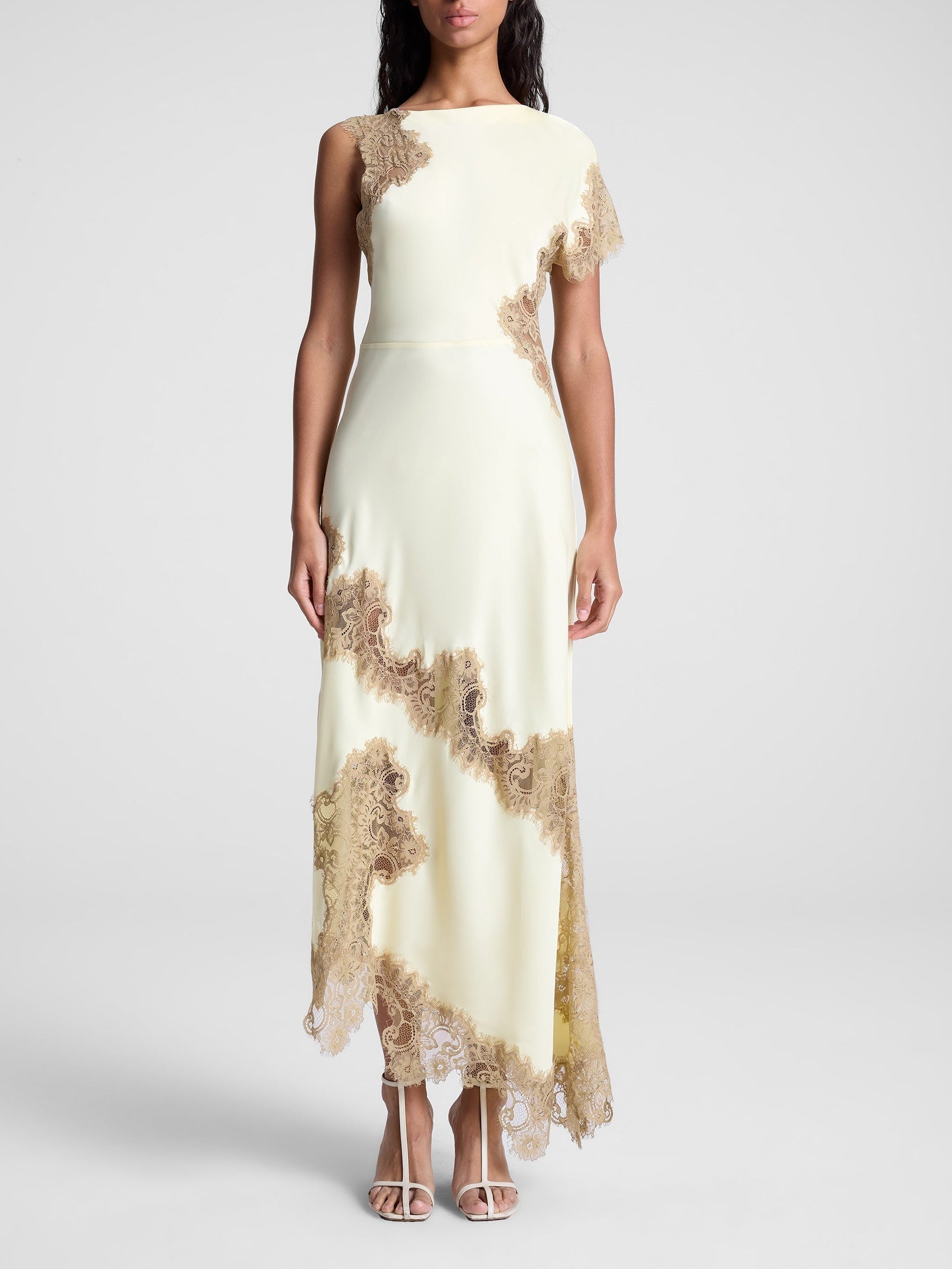 Satin and Lace Maxi Dress Beige Dresses