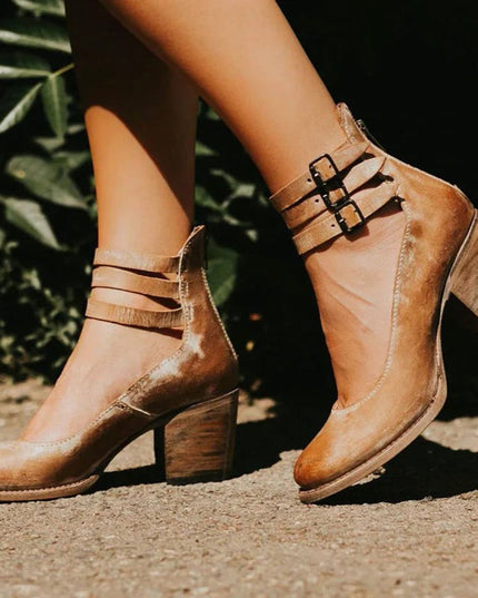 Elegant Belt Buckle Strap Mary Jane Shoes Brown Shoes