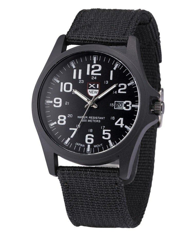 Men's Military-Style Rugged Watch with Illuminated Dial Black Men Fashion