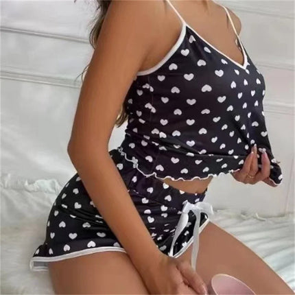 Women’s Large-Size Summer Pajama Set Black Women's Tops