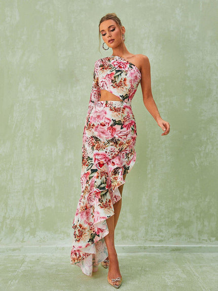 Leah™ | One Shoulder Floral Maxi Dress S Dress
