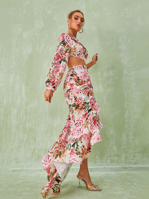 Leah™ | One Shoulder Floral Maxi Dress M Dress
