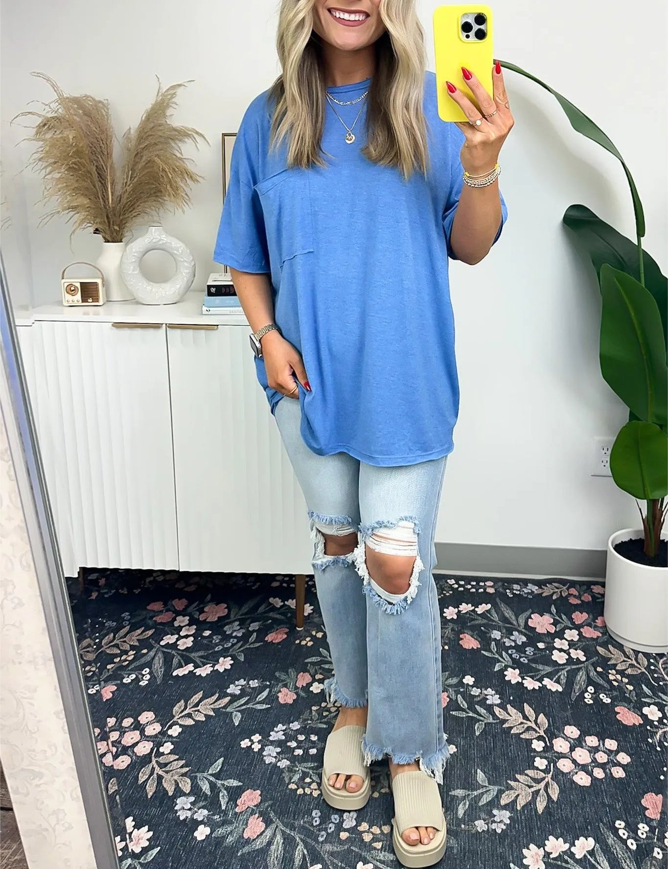 Janessa Boxy Raw Edge Tee – Oversized Top Top