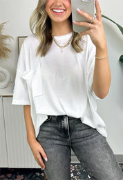 Janessa Boxy Raw Edge Tee – Oversized Top White Top