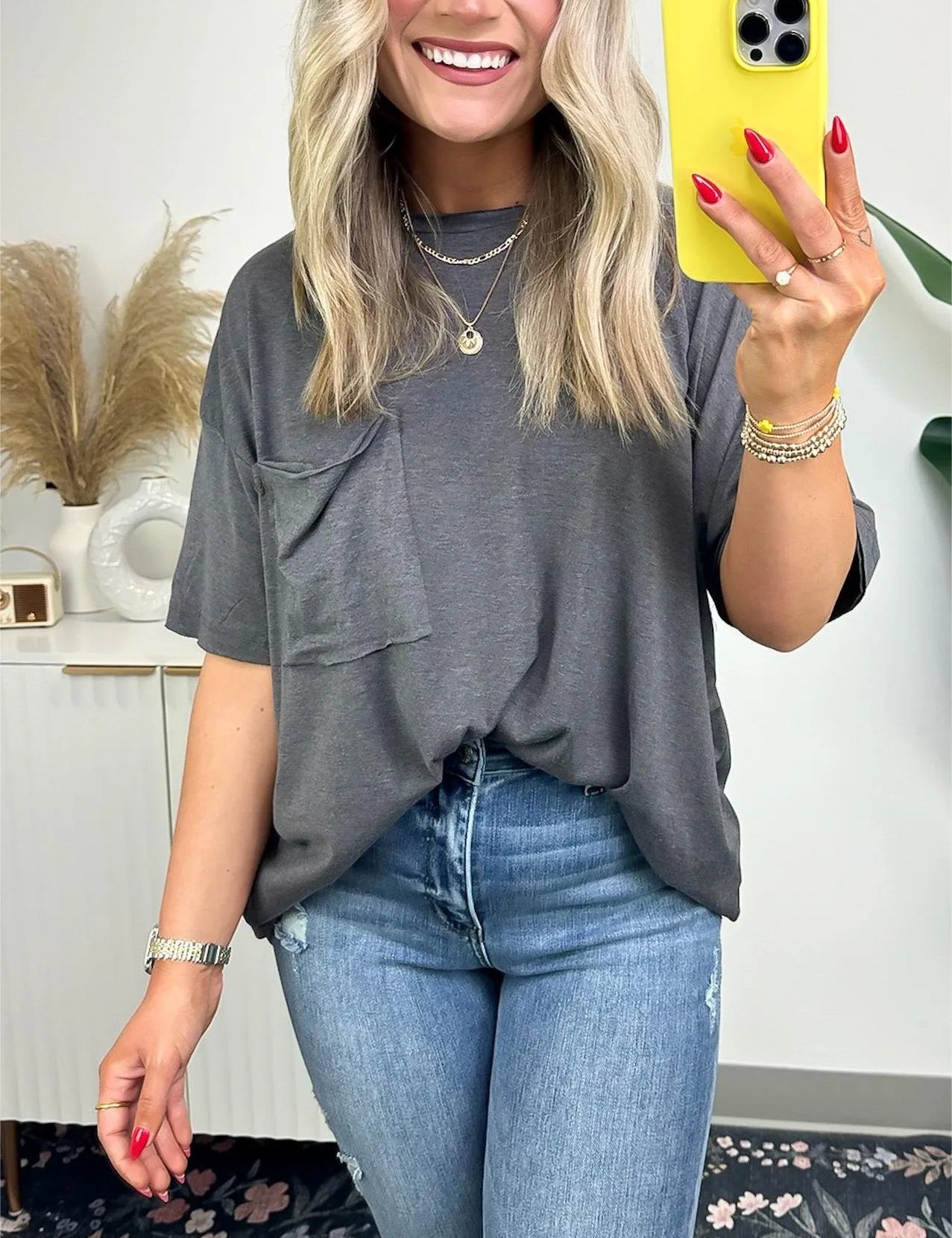 Janessa Boxy Raw Edge Tee – Oversized Top Black Top