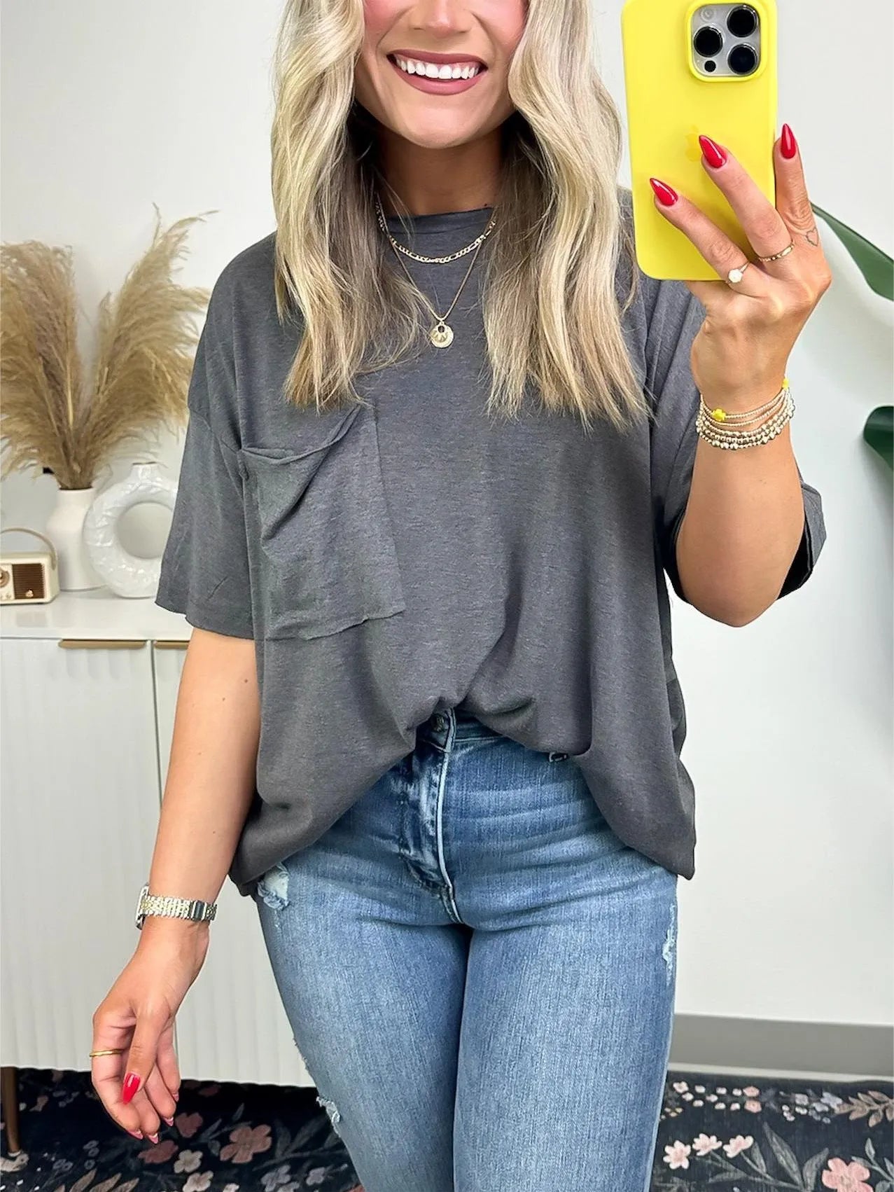 Janessa Boxy Raw Edge Tee – Oversized Top Black Top