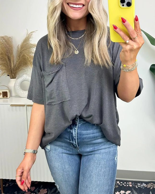 Janessa™ | Boxy Raw Edge Tee Black Top