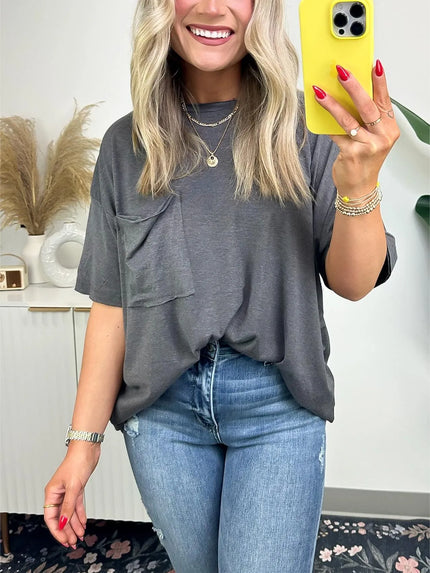 Janessa™ | Boxy Raw Edge Tee Black Top