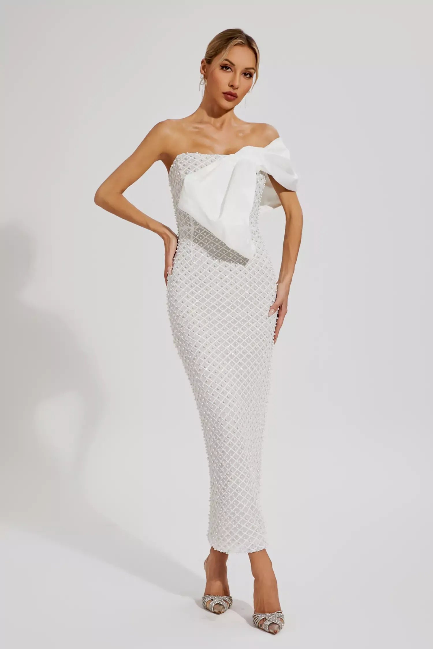 Teagan™ | White Pearl Embellishment Dress S Dresses
