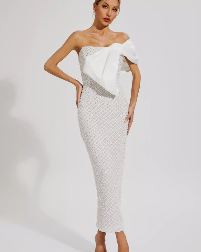 Teagan™ | White Pearl Embellishment Dress S Dresses