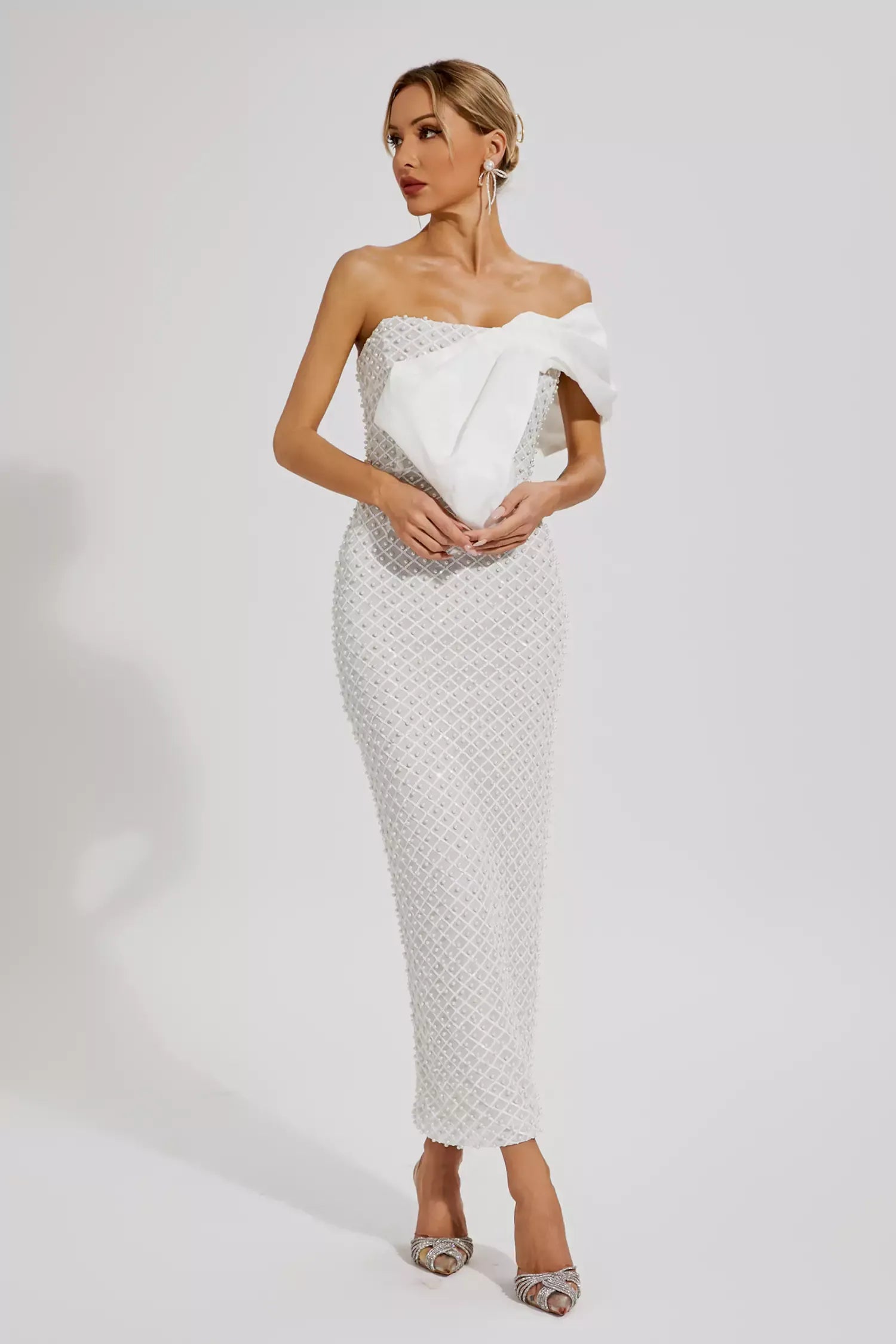 Teagan™ | White Pearl Embellishment Dress XS Dresses