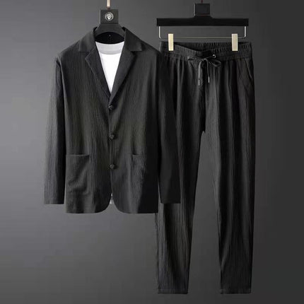 Alvari Linen Blazer Set Black Men Set
