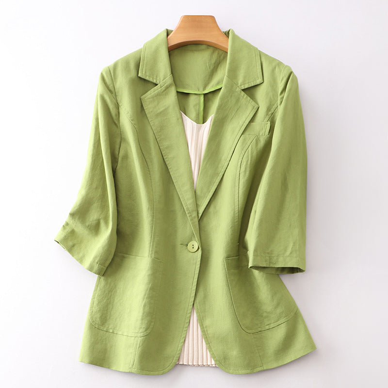 Valentina Linen Blazer Green Women's Coats & Jackets